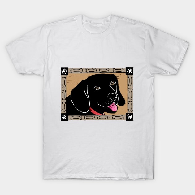 Black Lab with Bones T-Shirt by HelenDBVickers